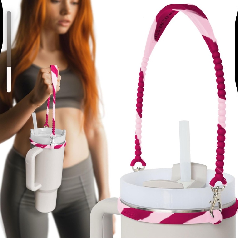 Pink and Magenta Stainless Steel Water Bottle Holder with Easy Carry Strap